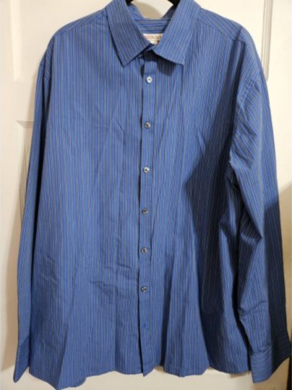 MERONA Blue Black Striped Long Sleeved Dress Shirt Mens XL 17 x 33